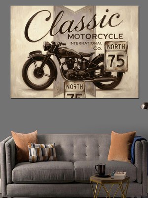 Artmeg Klasik Motosiklet Vintage Reklam Afişi Dekoratif Kanvas - Mdf Ahşap Tablo