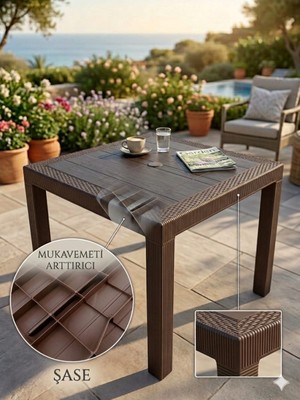 Evko Mobilya Rattan 90X90 Masa, Plastik Masa, Bahçe  Balkon  Teras Masası, Kare Masa, Dış Mekan Masası