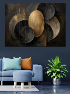 Artmeg Modern Geometrik Altın Küreler Dekoratif Kanvas - Mdf Ahşap Tablo