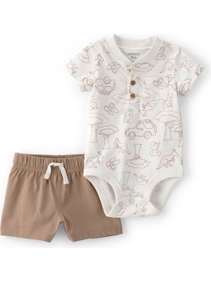 Carter's Erkek Bebek Body Şort Set 3 Ay-24 Ay Kahverengi