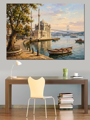 Karizma Tablo Ortaköy Camii ve Istanbul Manzarası Dekoratif Kanvas - Mdf Ahşap Tablo