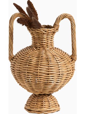Crate & Barrel Alford Çift Saplı Küçük Rattan Vazo 31 cm