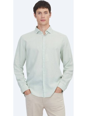 Kip Mint Düz Regular Fit Uzun Dokuma Casual Pamuk Karışımlı Gömlek
