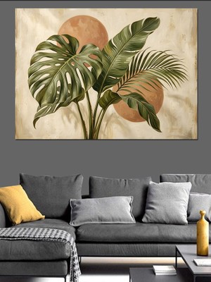 Artmeg Modern Boho Stil Büyük Yaprak Dekoratif Kanvas - Mdf Ahşap Tablo