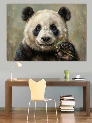 Karizma Tablo Bambu Yiyen Sevimli Panda Portresi Dekoratif Kanvas - Mdf Ahşap Tablo
