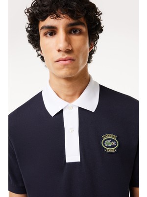 Lacoste Classic Fit Polo T-Shirt Erkek Organik Pamuk Polo Yaka Tişört Lacivert