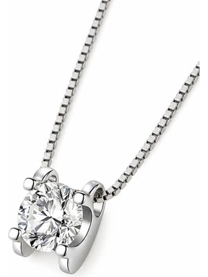Chavin 0.80 Carat Zirkon Taşlı Gümüş Kap. Tek Taş Bayan Kolye db01