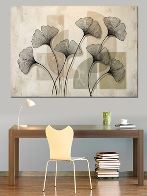 Karizma Tablo Minimalist Ginkgo Yaprakları Modern Tasarım Dekoratif Kanvas - Mdf Ahşap Tablo
