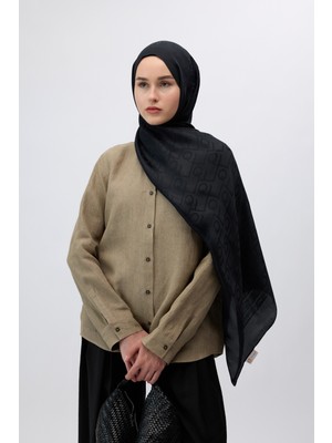 QEF Ipek Jakar Monogram Şal Siyah