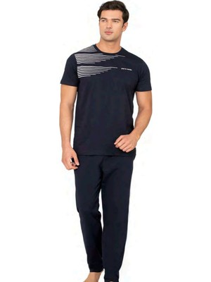 Pierre Cardin 6123 Erkek Kısa Kollu Bisiklet Yaka Pijama Takımı-Lacivert