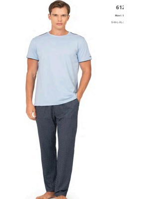 Pierre Cardin 6122 Erkek Kısa Kollu Bisiklet Yaka Pijama Takımı-Mavi