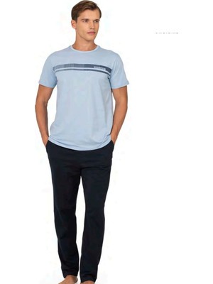 Pierre Cardin 6128 Erkek Kısa Kollu Bisiklet Yaka Pijama Takımı-Mavi