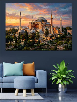 Artmeg Gün Batımında Görkemli Ayasofya Camii Dekoratif Kanvas - Mdf Ahşap Tablo