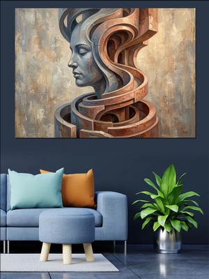 Karizma Tablo Spiral Formlu Modern Kadın Portresi Dekoratif Kanvas - Mdf Ahşap Tablo