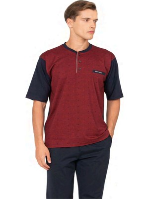 Pierre Cardin 6132 Erkek Kısa Kollu Yakası Düğmeli 3'lü Pijama Takımı-Bordo