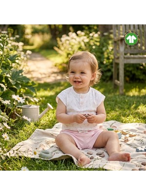 Organik Pamuk Kız Bebek Takımı Çiçek Desenli T-Shirt ve Şort 2’li Set