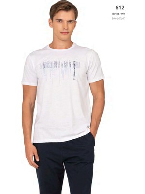 Pierre Cardin 6125 Erkek Kısa Kollu Bisiklet Yaka Pijama Takımı-Beyaz