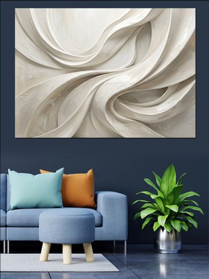 Artmeg Beyaz Akışkan Dokulu Modern Sanat Dekoratif Kanvas - Mdf Ahşap Tablo
