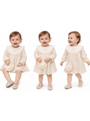 Baby Najmaddin 6-24 Ay Müslin Keten Pamuk Çantalı Bebek Elbisesi Najmaddin