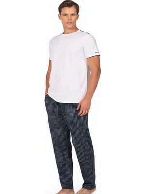 Pierre Cardin 6122 Erkek Kısa Kollu Bisiklet Yaka Pijama Takımı-Beyaz