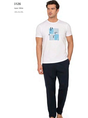 Pierre Cardin 6126 Erkek Kısa Kollu Bisiklet Yaka Pijama Takımı-Beyaz