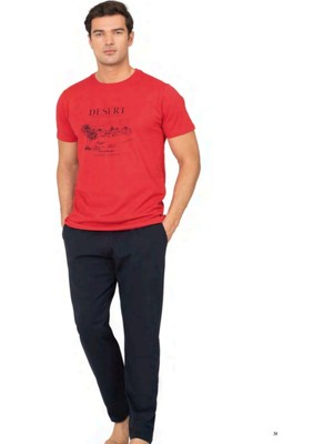 Pierre Cardin 6138 Erkek Kısa Kollu Bisiklet Yaka Pijama Takımı-Kırmızı