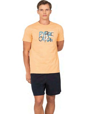 Pierre Cardin 6136 Erkek Kısa Kollu Bisiklet Yaka Şortlu Pijama Takımı-Turuncu