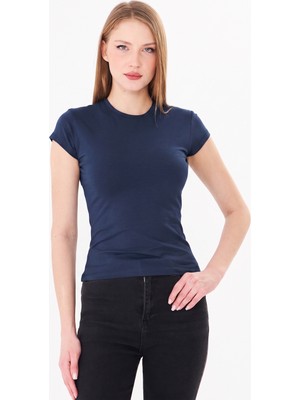 Sortie Collection Kadın Bisiklet Yaka Pamuklu Fit Basic Tshirt