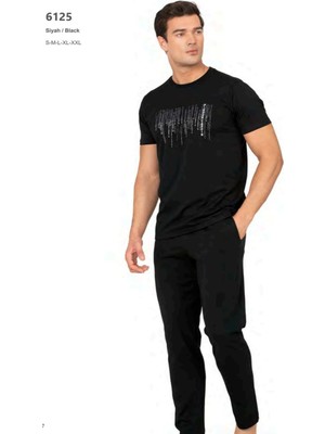 Pierre Cardin 6125 Erkek Kısa Kollu Bisiklet Yaka Pijama Takımı-Siyah
