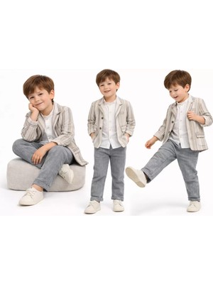 Baby Najmaddin 1-5 Yaş Müslin Gömlekli Keten 3 Parça Çocuk Takımı Najmaddin