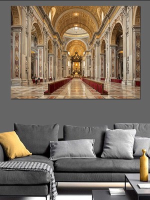 Artmeg Klasik Mimari Katedral Iç Mekanı Dekoratif Kanvas - Mdf Ahşap Tablo