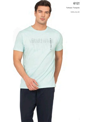 Pierre Cardin 6125 Erkek Kısa Kollu Bisiklet Yaka Pijama Takımı-Turkuaz
