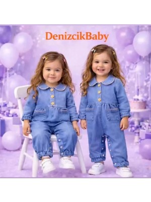 Baby Najmaddin 3-12 Ay Düğme Detaylı Kot Bebek Tulumu Najmaddin