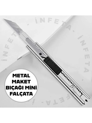 İnfeta Dar Maket Bıçağı Metal Falçata  Ince Cep Tip Maket Bıçağı