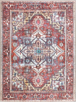 Pera Halı Pas Kırmızısı ve Kayısı Tonlu Medalyonlu Vintage Halı - Outlet - T061810ROU