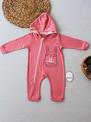 Baby Najmaddin 6-9 9-12 Ay Ef Çizgi Boy Fermuarlı Tavşan Nakışlı Kapşonlu Kız Erkek Bebek Tu