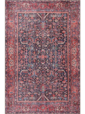 Pera Halı Kırmızı ve Lacivert Klasik Çiçekli Vintage Halı - Outlet - T0627OU