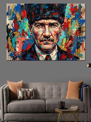 Karizma Tablo Renkli Atatürk Modern Sanat Portresi Dekoratif Kanvas - Mdf Ahşap Tablo