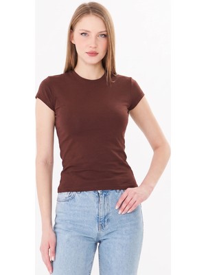 Sortie Collection Kadın Bisiklet Yaka Pamuklu Fit Basic Tshirt