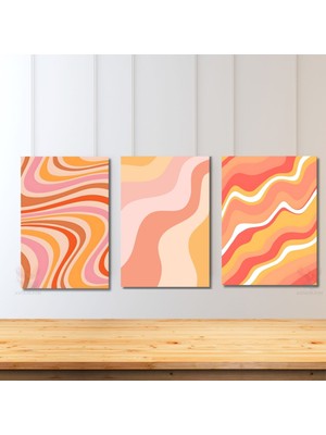Artarilion Dikey 3'lü Kanvas Tablo Seti Pembe Turuncu Renkli Kıvrımlar Modern Minimalist Renkli Ev Ofis Dekoru Salon Tablosu