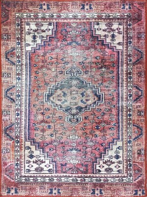 Pera Halı Canlı Pembe ve Kırmızı Medalyonlu Vintage Türk Halısı - Outlet - T0635OU