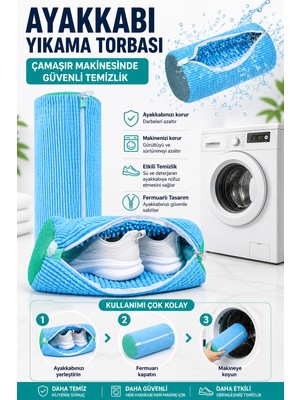 Duff Clean Mavi Büyük Boy Mikrofiber Ayakkabı Yıkama Çantası Fermuarlı