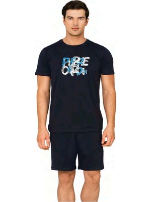 Pierre Cardin 6136 Erkek Kısa Kollu Bisiklet Yaka Şortlu Pijama Takımı-Lacivert