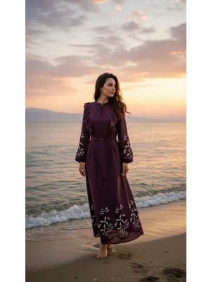 Nuss 2053 Nakiş Detay Elbise- Bordo