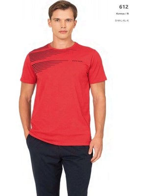 Pierre Cardin 6123 Erkek Kısa Kollu Bisiklet Yaka Pijama Takımı-Kırmızı