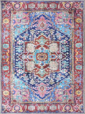 Pera Halı Canlı Pembe ve Lacivert Medalyonlu Vintage Halı - Outlet - T0617OU