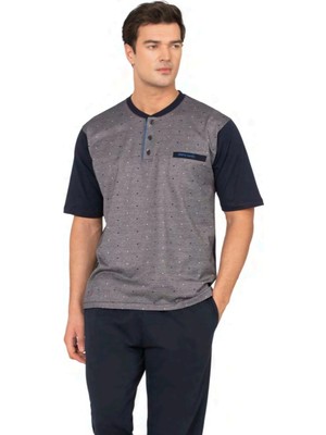 Pierre Cardin 6132 Erkek Kısa Kollu Yakası Düğmeli 3'lü Pijama Takımı-Lacivert