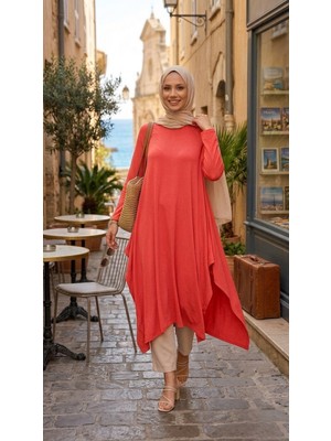 1220_ASIMETRIK Kesim Plistre Tesettür Tunik