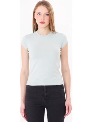 Sortie Collection Kadın Bisiklet Yaka Pamuklu Fit Basic Tshirt Gri