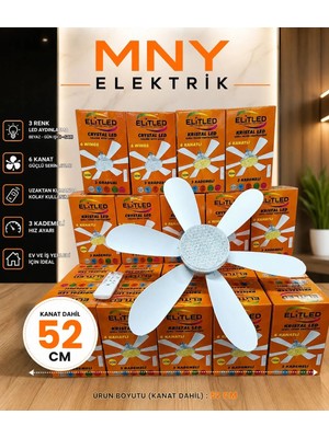 Mny Elektrik kristal  Tavan Vantilatörü Sessiz 3 Renk Işık Özelligi Uzaktan Kumandalı 52CM Ürün Boyutu